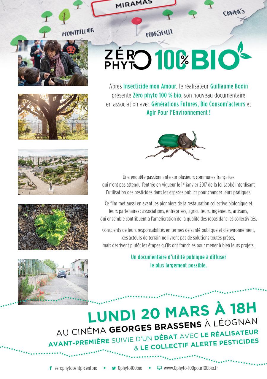 Avant-première de Zéro Phyto 100% Bio le lundi 20 mars 2017 à Léognan