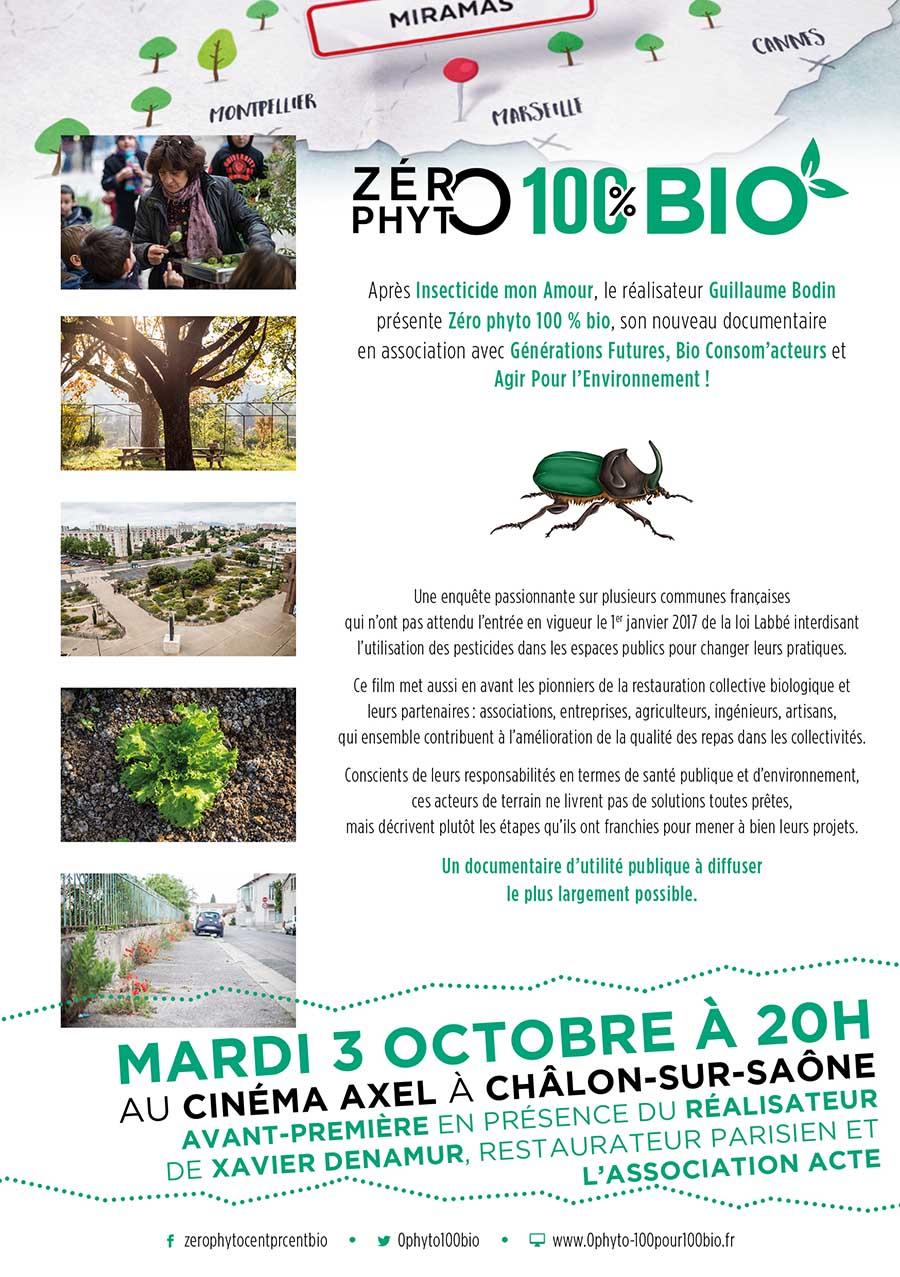 Avant-première de Zéro Phyto 100% Bio le mardi 3 octobre à Châlon-sur-Saône
