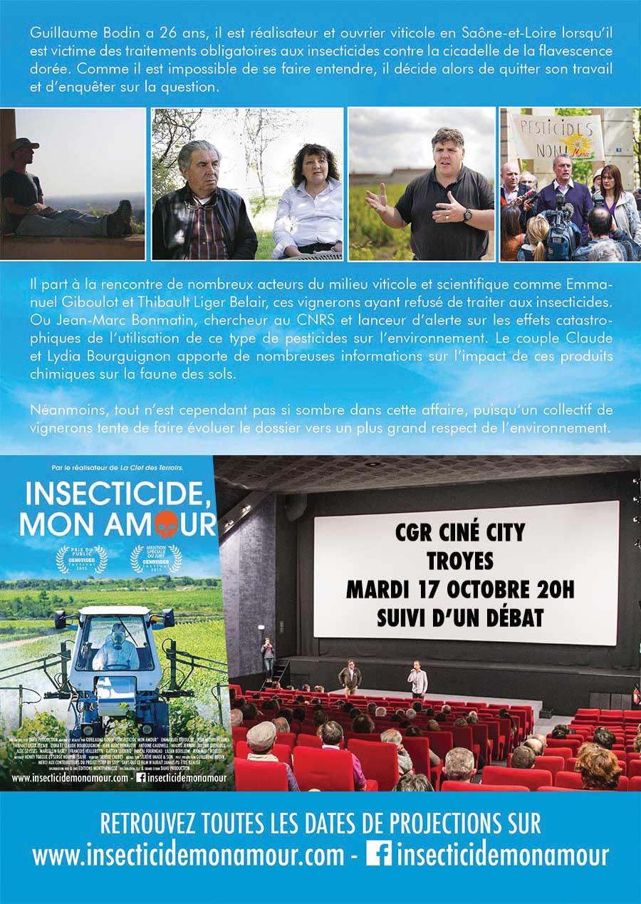 Projection de Insecticide Mon Amour au Cinéma CGR Ciné City de Troyes le mardi 17 octobre 2017