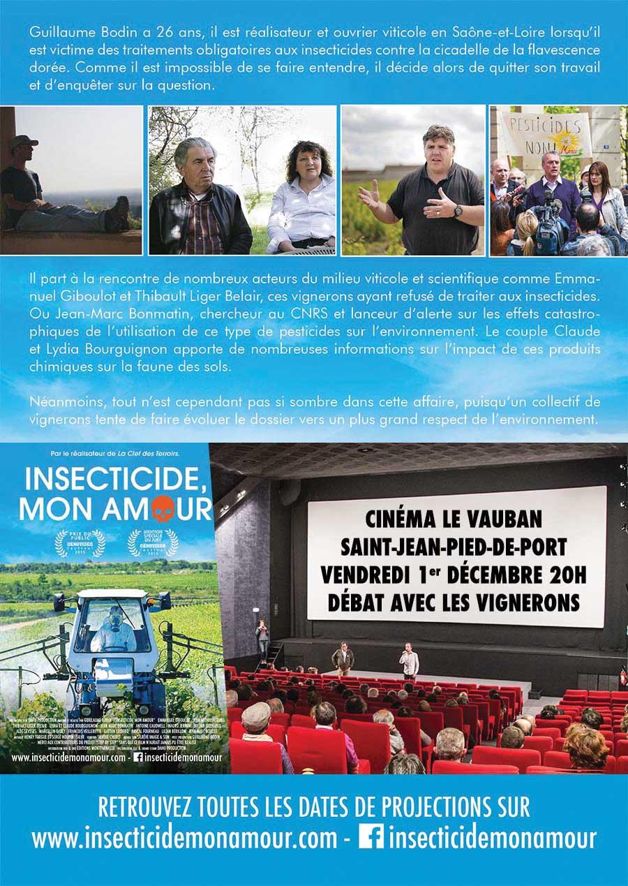 Projection de Insecticide Mon Amour au Cinéma Le Vauban de Saint-Jean-de-Pied-de-Port le vendredi 1er décembre à 20H