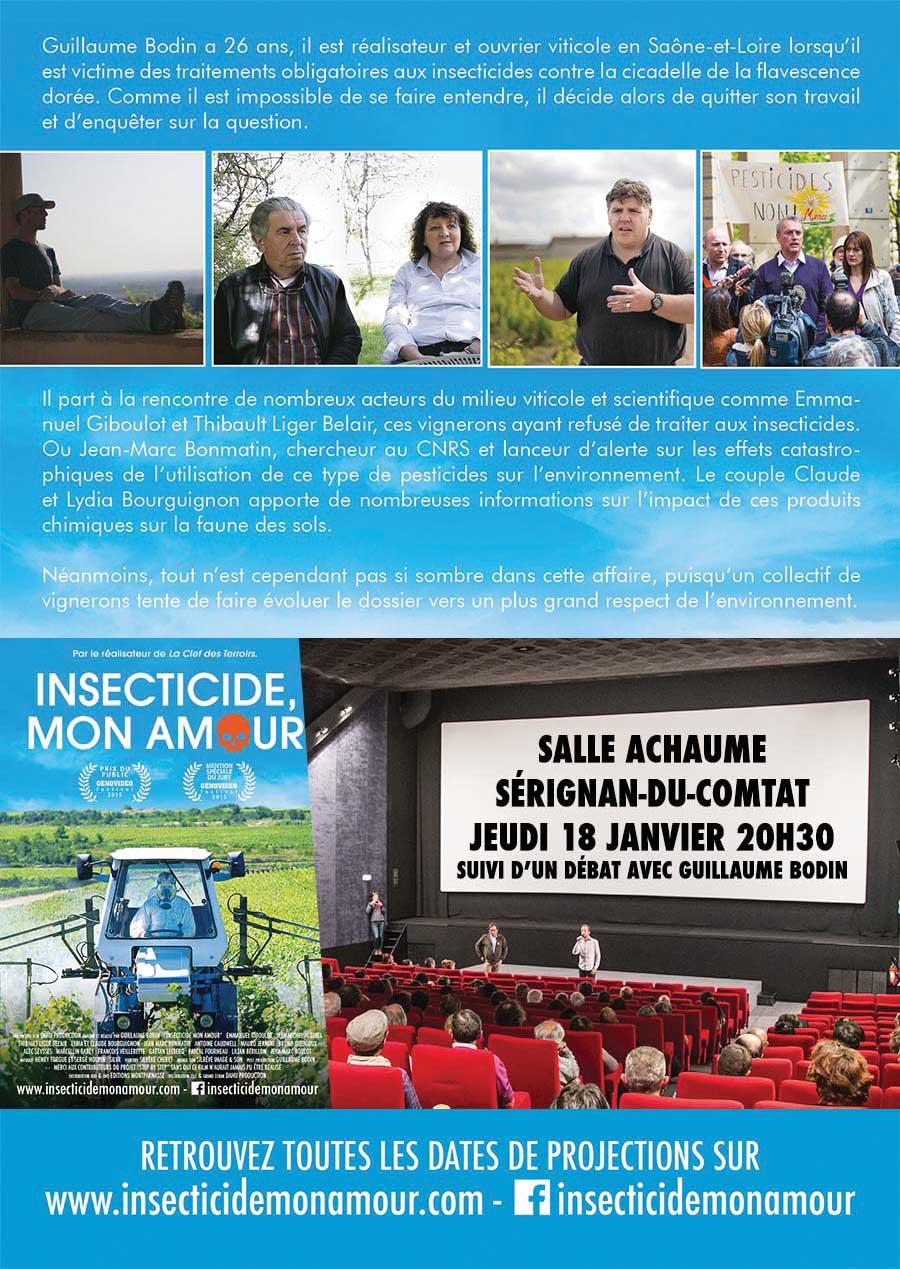 Projection de Insecticide Mon Amour au Cinéma de Sérignan-du-Comtat le 18 janvier 2018
