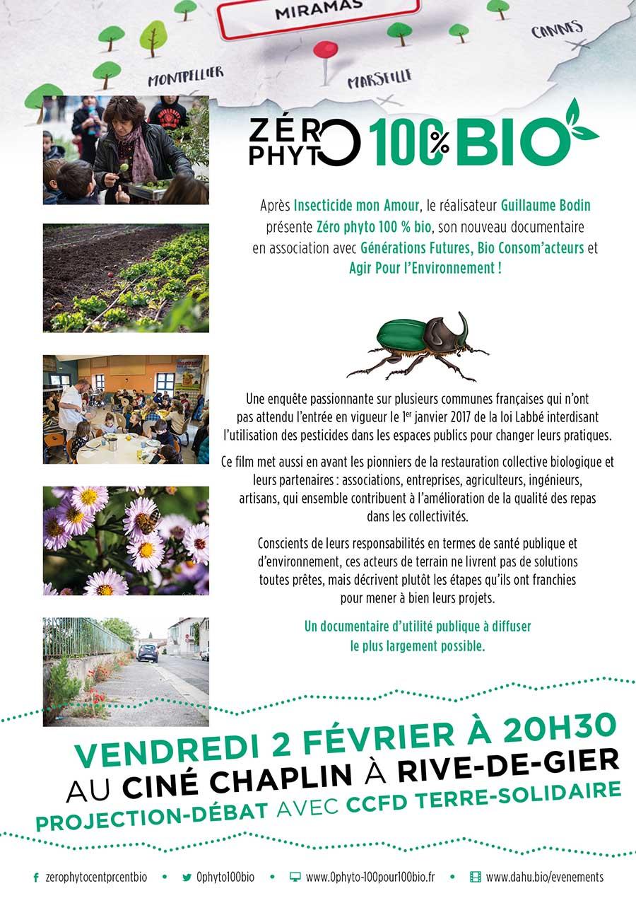 Projection-débat de Zéro Phyto 100% Bio le vendredi 2 février 2018 à Rive-de-Gier