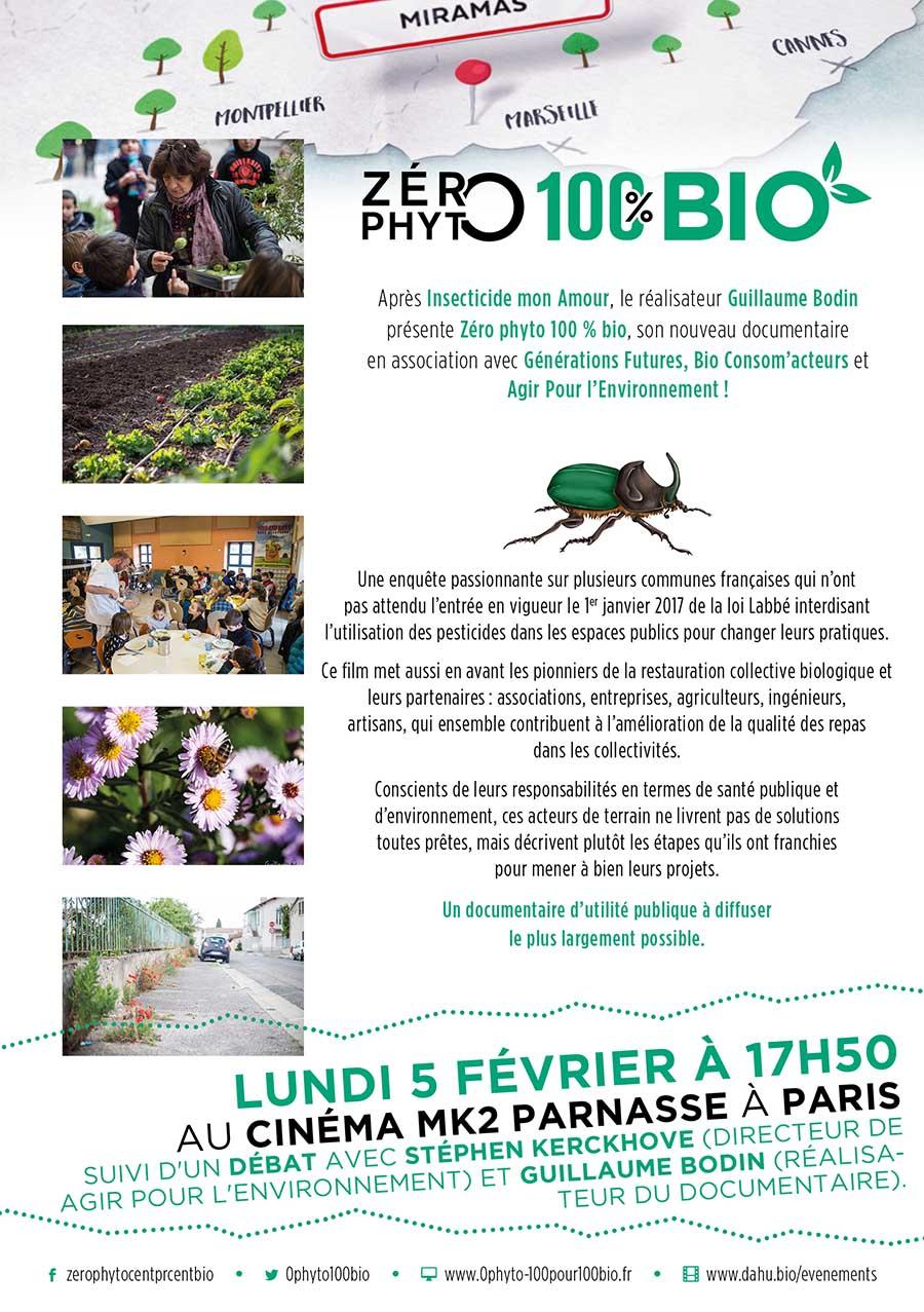 Projection-débat de Zéro Phyto 100% Bio le lundi 5 février 2018 à Paris