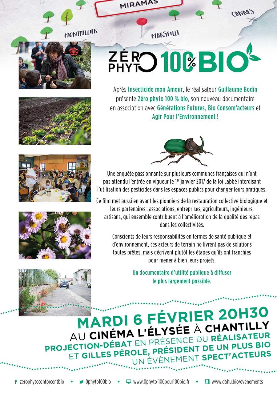 Projection-débat de Zéro Phyto 100% Bio le mardi 6 février 2018 à Chantilly