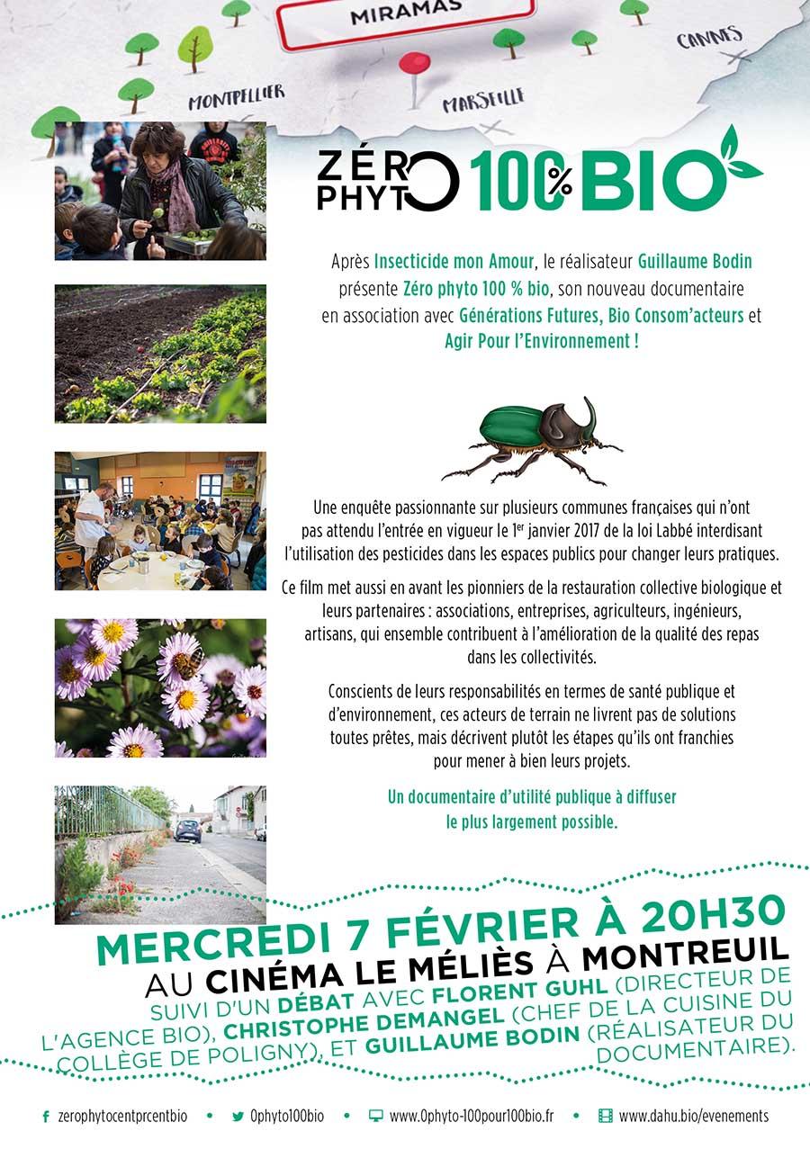 Projection-débat de Zéro Phyto 100% Bio le mercredi 7 février 2018 à Montreuil.