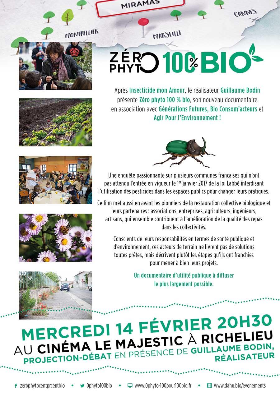 Projection-débat de Zéro Phyto 100% Bio le mercredi 14 février 2018 à Richelieu