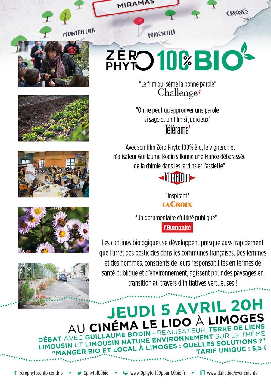 Projection-débat de Zéro Phyto 100% Bio le jeudi 5 avril 2018 20H au Cinéma Le Lido à Limoges