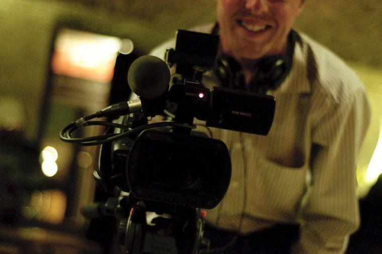 Filming in the Caves de l'Abbaye à Beaune during our Chardonnay day, 6 May 2010.