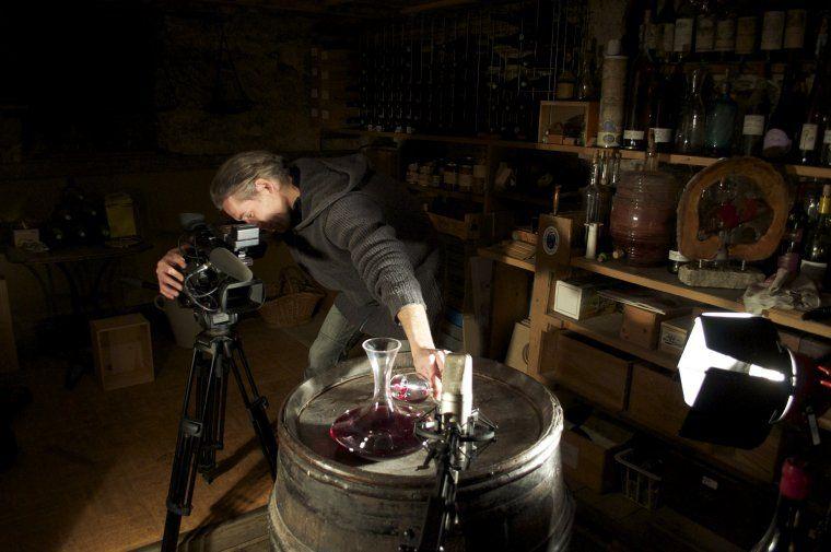 Musician and sound technician Silvère Cheret during the shoots in the Bodin cellar in Haute-Savoie.