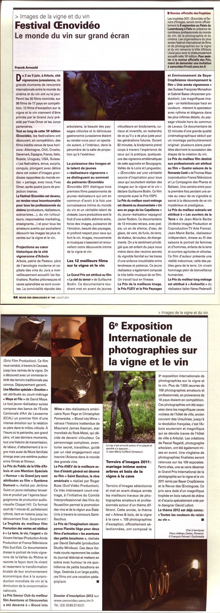 Revue des Oenologues n°140 - Festival Oenovidéo 2011