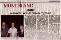 Guillaume Bodin, le cinéaste vigneron | Le Dauphiné Libéré - Jeudi 1er Septembre 2011 - Rubrique Chamonix