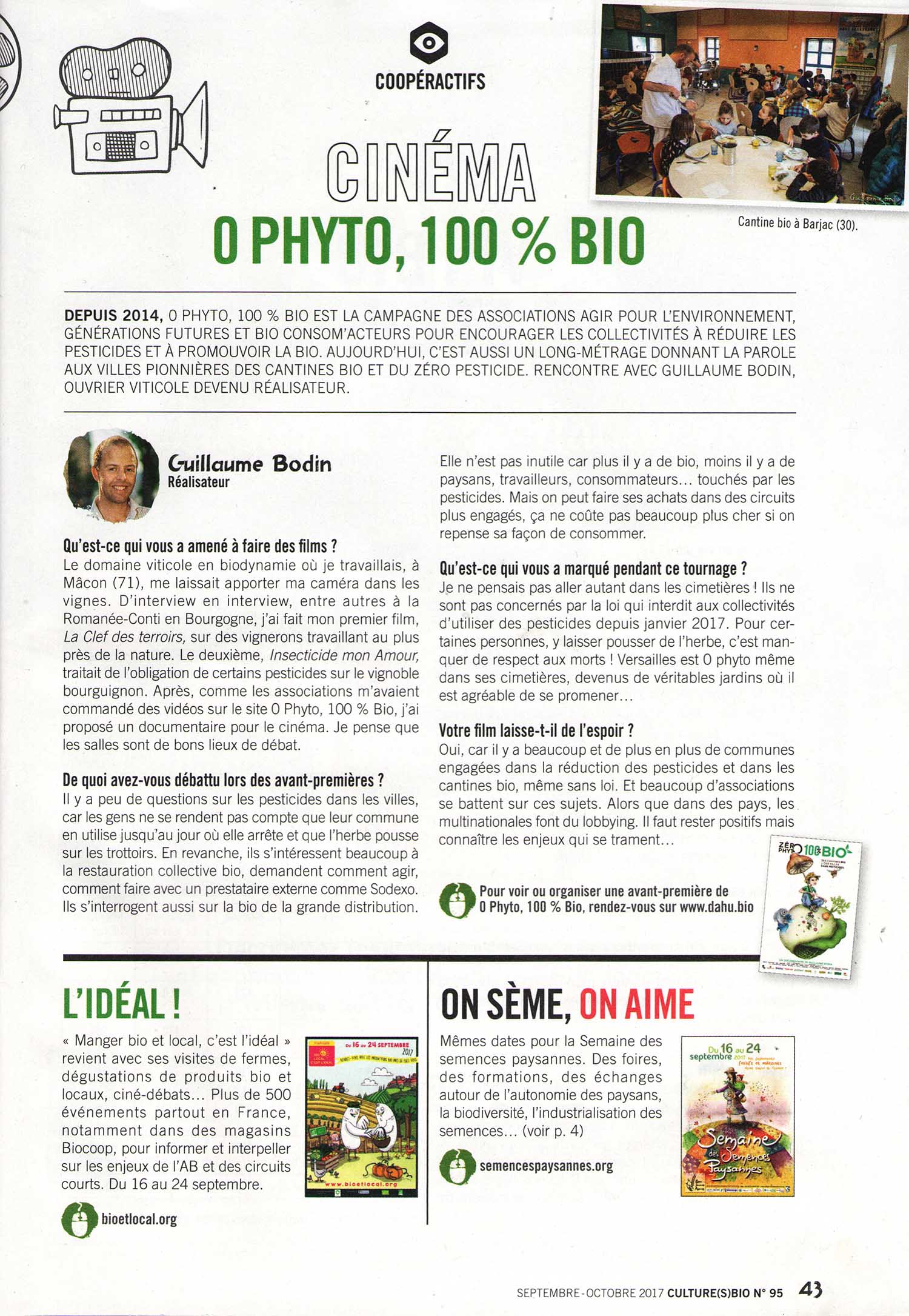 Cultures Bio n°95 - Zéro Phyto 100% Bio - Interview de Guillaume Bodin